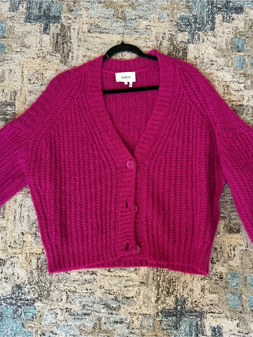 ba&sh Fuchsia Chunky Knit Button-Front Cardigan